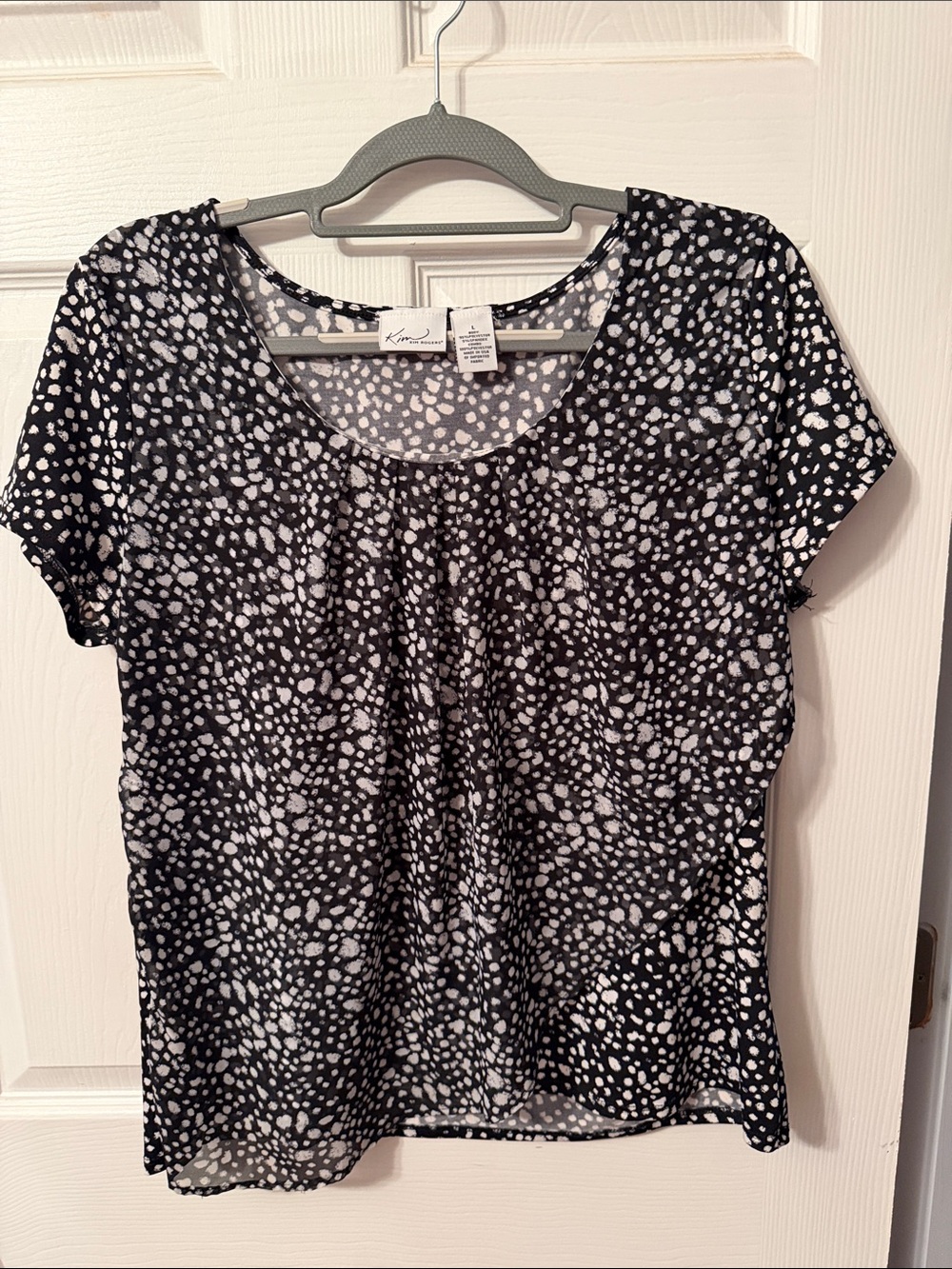 Kim Rogers Black & White Dot-Print Short Sleeve Blouse